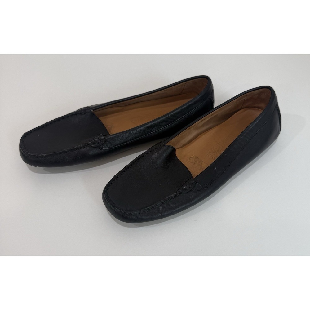 Salvatore Ferragamo Black Leather Driving Loafers Made in Italy Women's Sz 8.5B